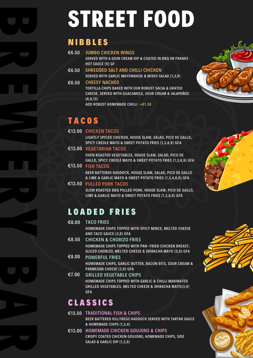 Menus The Brewery Bar and Restaurant Letterkenny, Co. Donegal